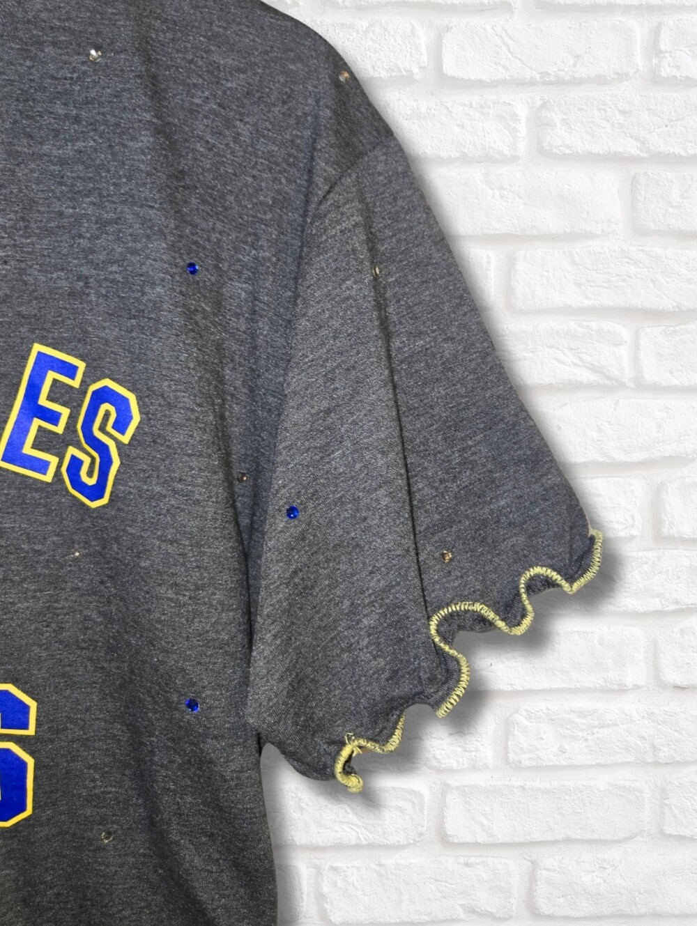 Los Angeles Rams Ruffle Crop Top W/Rhinestones - Picture 5 of 6